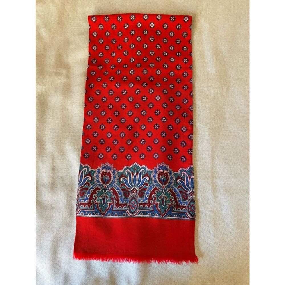 Vintage Men’s Swiss Wool Scarf Red Paisley Fringe